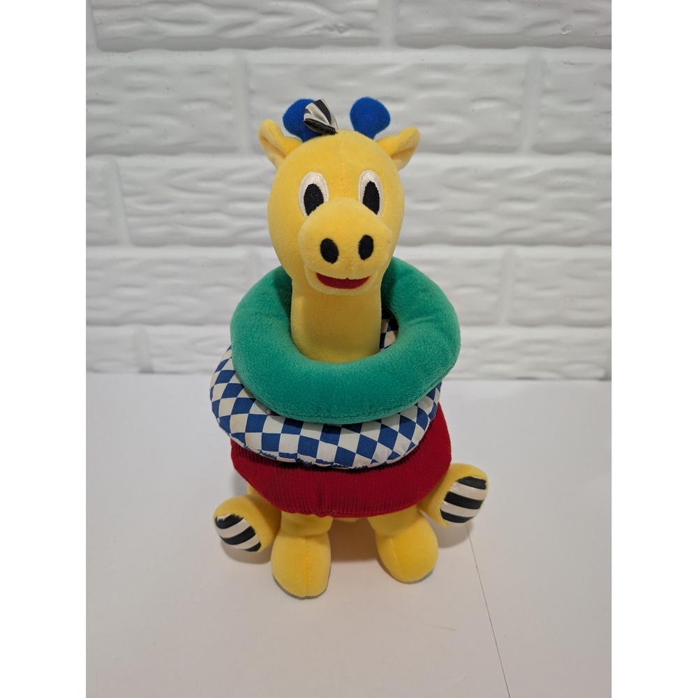 Vintage Bright Starts Plush Giraffe Stacking Rings Toy Soft Stacker Rattle Baby